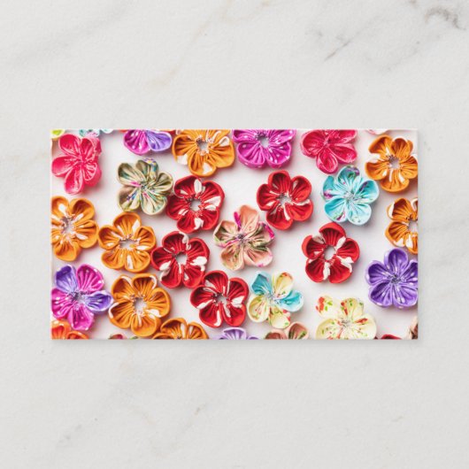 春手作り縫い布数々の花色 名刺 (正面)