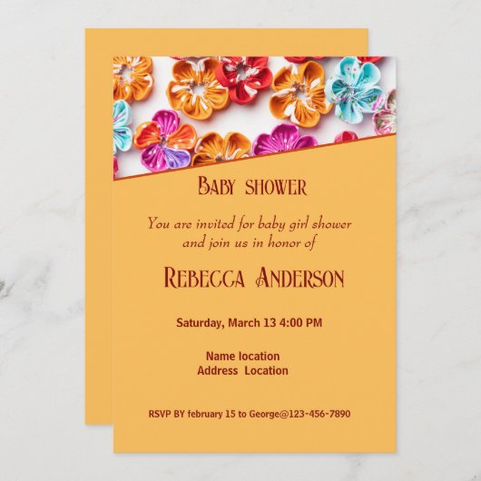 春手作り縫い布数々の花色 招待状 (正面/裏面)