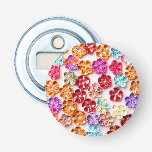 春手作り縫い布数々の花色 栓抜き (正面)