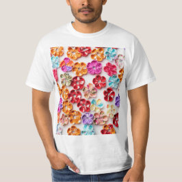 春手作り縫い布数々の花色 Tシャツ