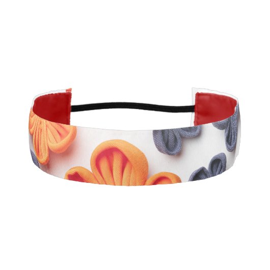 春手作り縫製織花オレンジブルー アスレチックヘッドバンド (正面)