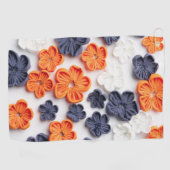 春手作り縫製織花オレンジブルー ゴルフタオル (横)