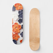 春手作り縫製織花オレンジブルー スケートボード (正面)