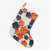 春手作り縫製織花オレンジブルー スモールクリスマスストッキング (正面 (吊り時))