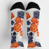 春手作り縫製織花オレンジブルー ソックス (上部)