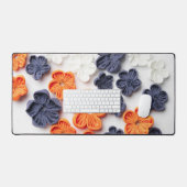 春手作り縫製織花オレンジブルー デスクマット (キーボード&マウス)