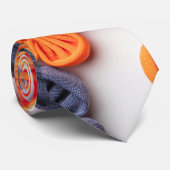 春手作り縫製織花オレンジブルー ネクタイ (ロール)