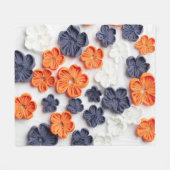 春手作り縫製織花オレンジブルー フリースブランケット (正面(横))