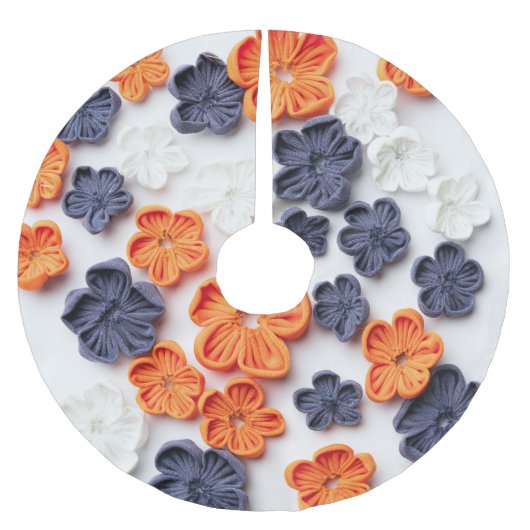 春手作り縫製織花オレンジブルー ブラッシュドポリエステルツリースカート (正面)