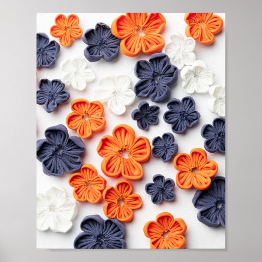 春手作り縫製織花オレンジブルー ポスター (正面)