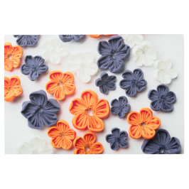 春手作り縫製織花オレンジブルー メタルプリント