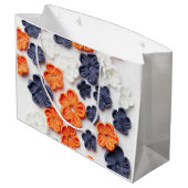 春手作り縫製織花オレンジブルー ラージペーパーバッグ (裏面アングル)