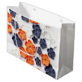 春手作り縫製織花オレンジブルー ラージペーパーバッグ (正面アングル)