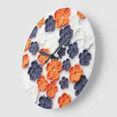 春手作り縫製織花オレンジブルー ラージ壁時計 (傾斜)