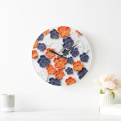 春手作り縫製織花オレンジブルー ラージ壁時計 (ホーム)