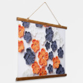 春手作り縫製織花オレンジブルー 吊り下げ型タペストリー (傾斜あり)