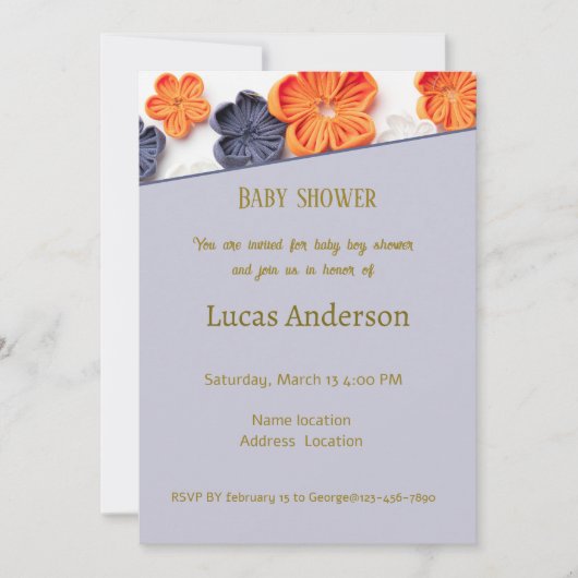 春手作り縫製織花オレンジブルー 招待状 (正面)