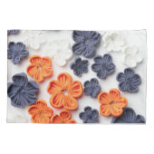 春手作り縫製織花オレンジブルー 枕カバー (裏面)