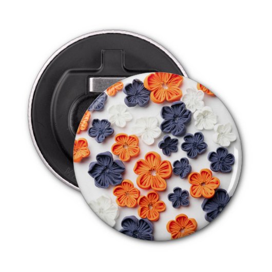 春手作り縫製織花オレンジブルー 栓抜き (正面)