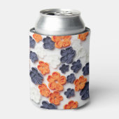 春手作り縫製織花オレンジブルー 缶クーラー (缶正面)