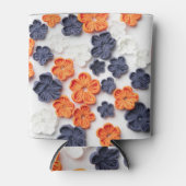 春手作り縫製織花オレンジブルー 缶クーラー (正面)