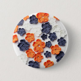 春手作り縫製織花オレンジブルー 缶バッジ