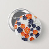 春手作り縫製織花オレンジブルー 缶バッジ (正面&裏面)