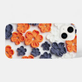 春手作り縫製織花オレンジブルー iPhoneケース (裏面横)