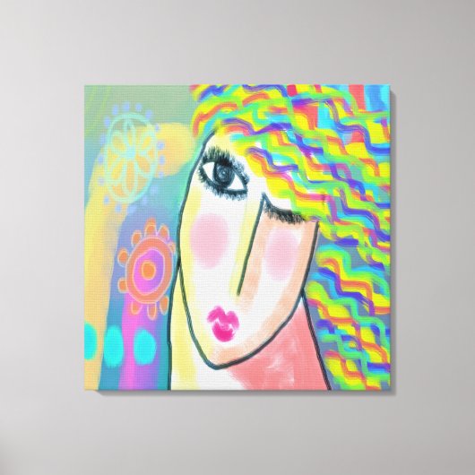 春抽象芸術デジタルポートレートの女性 キャンバスプリント (正面)