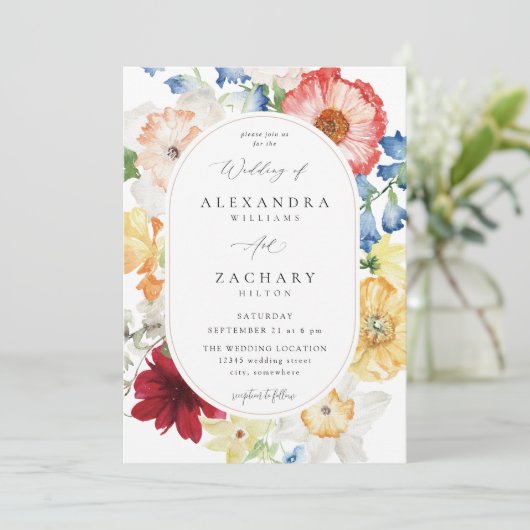 春数々のカラー結婚花模様の3a 招待状 (スタンド正面)