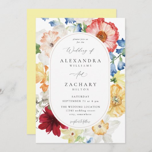 春数々のカラー結婚花模様の3a 招待状 (正面/裏面)