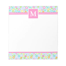 春数々のカラー花モノグラムメモ帳 ノートパッド