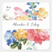 春数々のカラー花模様ありがとう スクエアシール (正面)