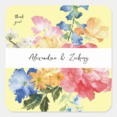 春数々のカラー花模様ありがとう – 黄色 スクエアシール (正面)