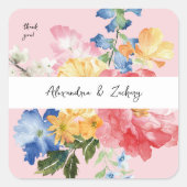 春数々のカラー花模様ありがとう – Pink スクエアシール (正面)