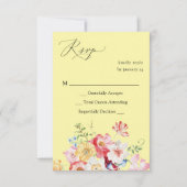 春数々のカラー花模様いいえ食事RSVP – 黄色 出欠カード (正面)