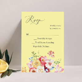 春数々のカラー花模様いいえ食事RSVP – 黄色 出欠カード