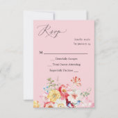 春数々のカラー花模様なし食事RSVP – ピンク 出欠カード (正面)