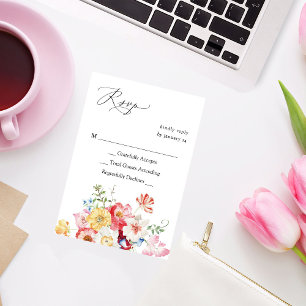 春数々のカラー花模様なし食事RSVP 出欠カード