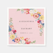 春数々のカラー花模様ナプキンス – ピンク スタンダードカクテルナプキン (正面)