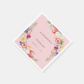 春数々のカラー花模様ナプキンス – ピンク スタンダードカクテルナプキン (角)