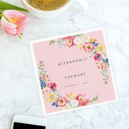 春数々のカラー花模様ナプキンス – ピンク スタンダードカクテルナプキン