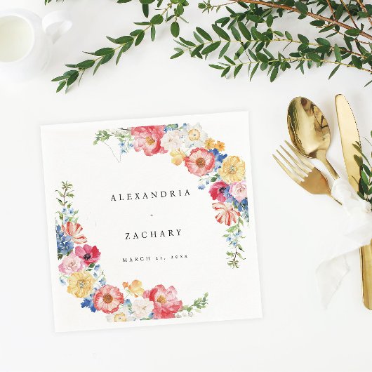 春数々のカラー花模様ナプキン スタンダードカクテルナプキン