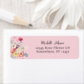 春数々のカラー花模様ピンク差出人住所 ラベル (インサイチュ)