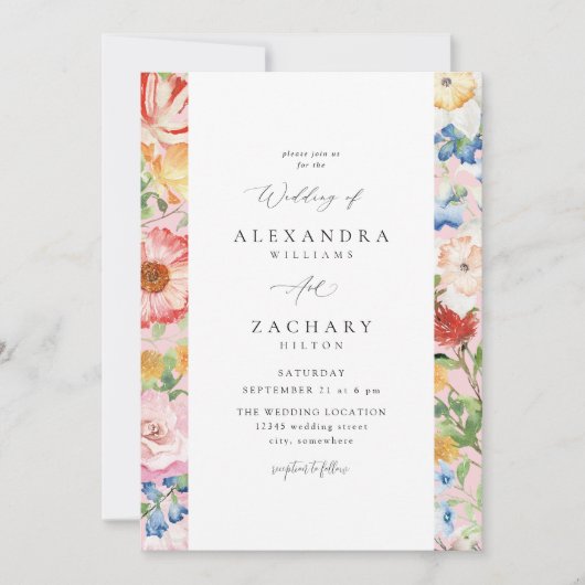 春数々のカラー花模様結婚の4 招待状 (正面)