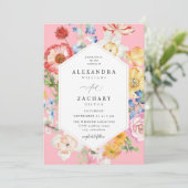 春数々のカラー花模様結婚2ピンク 招待状 (スタンド正面)