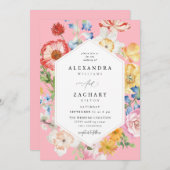 春数々のカラー花模様結婚2ピンク 招待状 (正面/裏面)