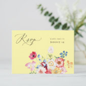 春数々のカラー花模様w食事RSVP – 黄色 出欠カード (スタンド正面)