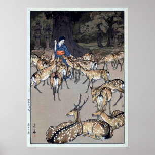春日大社の鹿, Deer of Kasuga Shrine, Hiroshi Yoshida ポスター