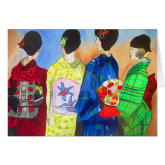 春日本の着物芸者の水彩画